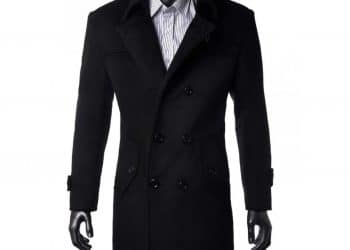 Manteau long homme noir en tweed