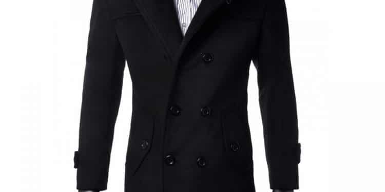 Manteau long homme noir en tweed